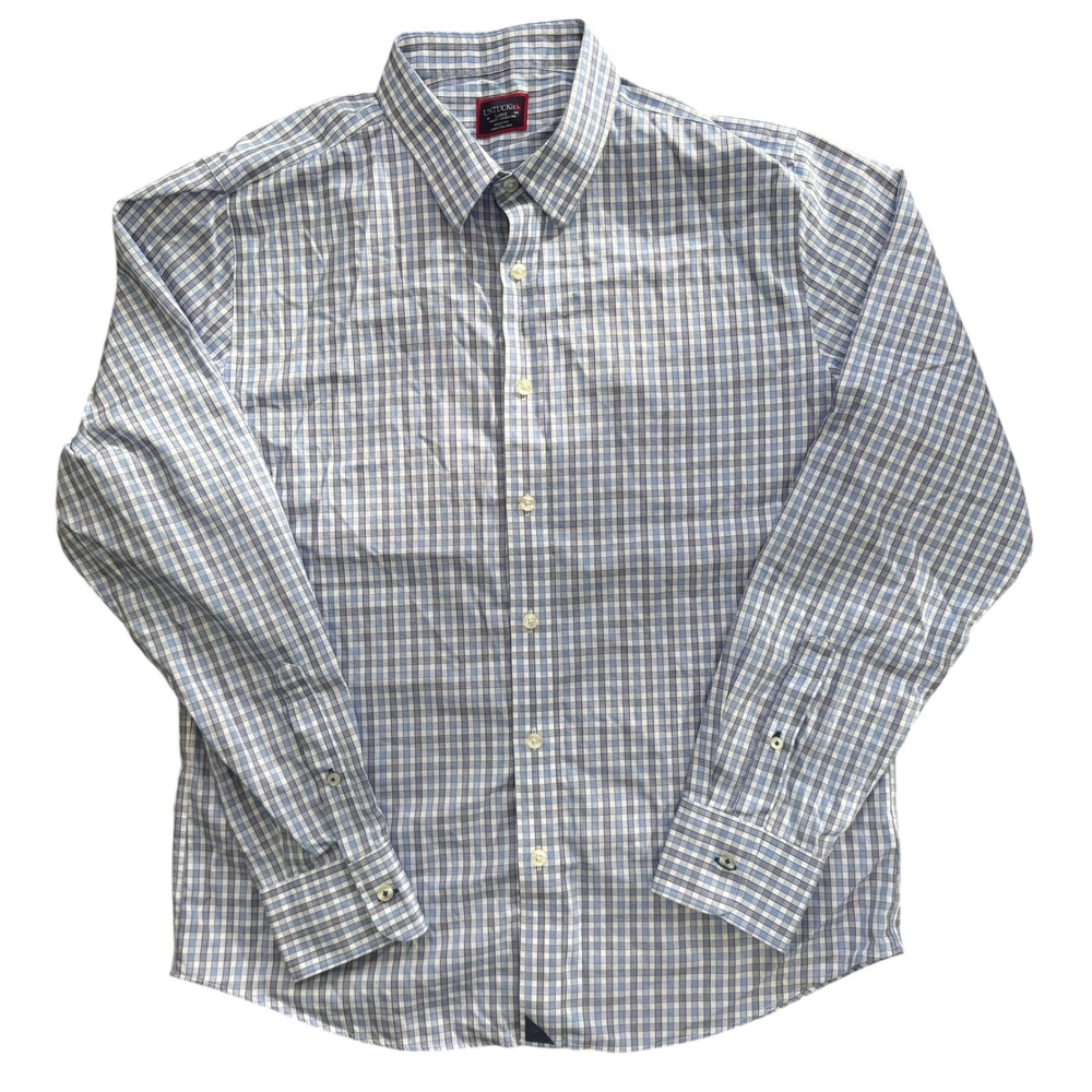 UNTUCKit Durif Blue Check Shirt Men's Large‎ Slim Fit Wrinkle Free Cotton